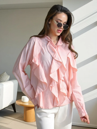 Chemise en coton Royalfashion ornée de volants et boutonnée