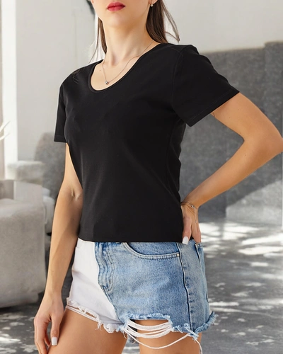 T-shirt en coton pour femmes Royalfashion avec dentelle dans le dos