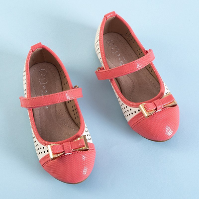Ballerines fille blanc et corail avec nœud Aitana - Chaussures
