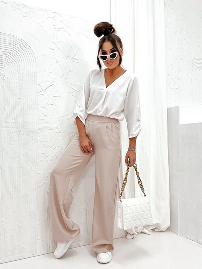 Royalfashion Pantalon large en tissu pour femme
