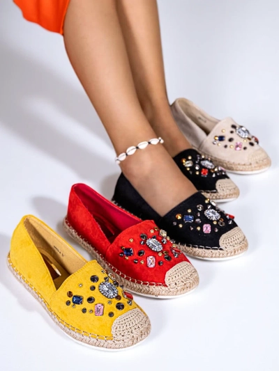Espadrilles rouges pour femmes en éco-daim avec zircons cubiques Mediros - Footwear