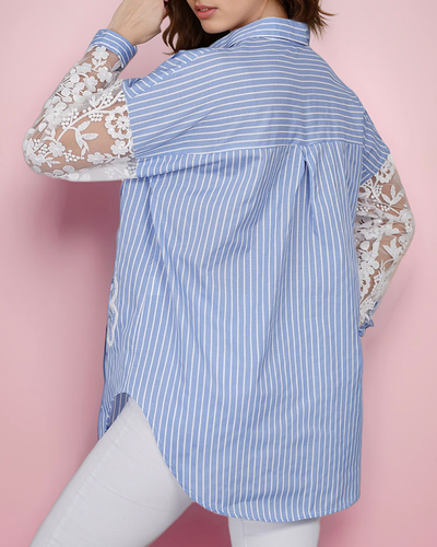 Royalfashion Chemise rayée pour femme avec dentelle