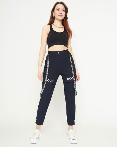 Pantalon cargo femme bleu marine avec bretelles - Vêtements