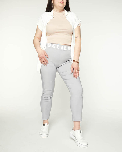 Pantalon en tissu pour femmes avec lettrage gris clair - Vêtements