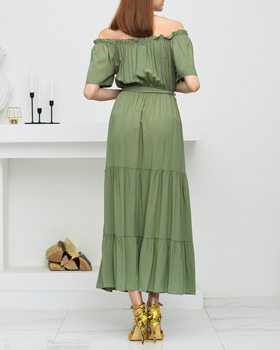 Robe midi femme kaki dos ouvert - Vêtement