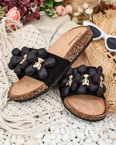 Royalfashion Tongs pour femmes avec oursons et fleurs dorés Isaralle