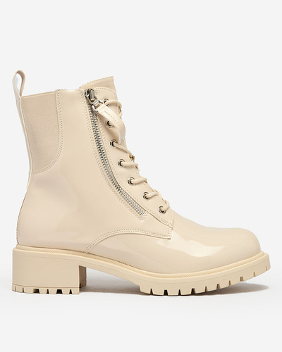 Royalfashion Beige eco leather women's bagger boots Gaddaxa