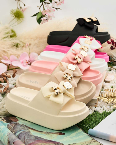 Royalfashion Tongs en caoutchouc pour femme avec nœud décoratif Apis