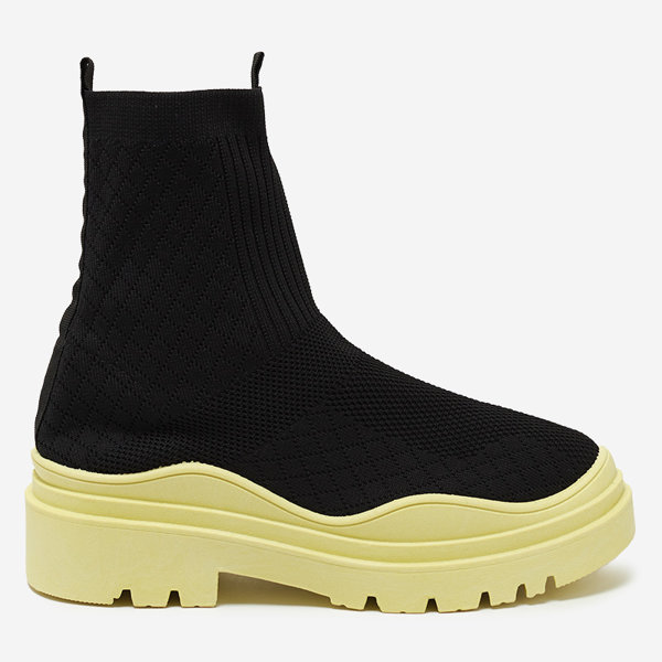 Bottines pour femmes noires et jaunes à talon plat Seritis - Footwear