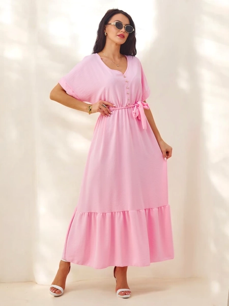 Robe midi pour femmes Royalfashion avec manches courtes et boutons décoratifs