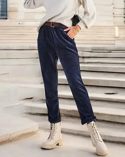 Royalfashion Pantalons pour femmes simples en velours côtelé