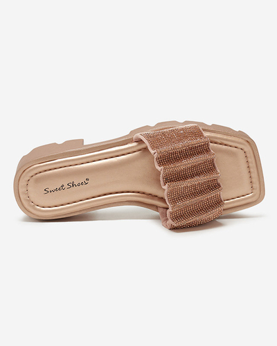 Pantoufles dorées pour femmes avec zircons cubiques Emkoy - Footwear