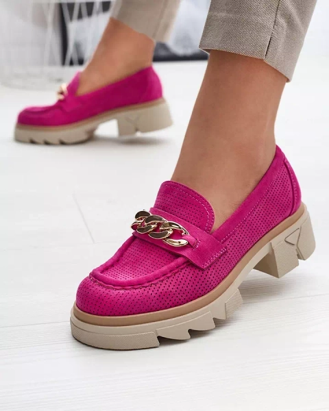 Royalfashion Mocassins en daim écologique avec embellissement doré en fuchsia Zaffix