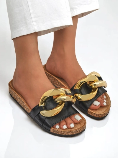 Royalfashion Claquettes noires pour femmes avec décoration Sofig