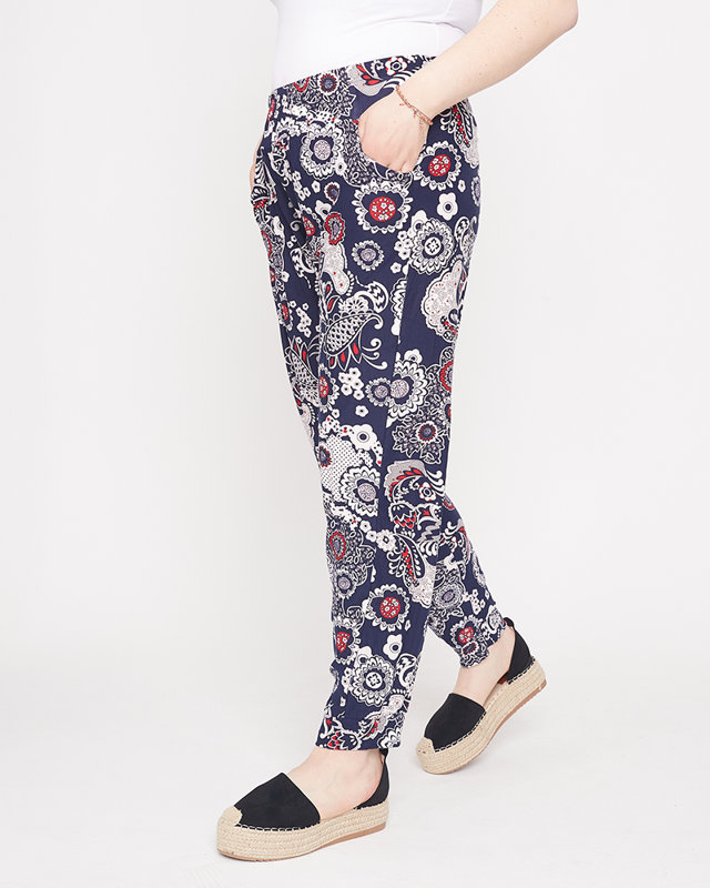 Pantalon femme bleu marine et blanc à motifs - Habillement