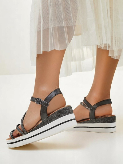 Royalfashion Sandales compensées pour femmes ornées de strass Ballosa