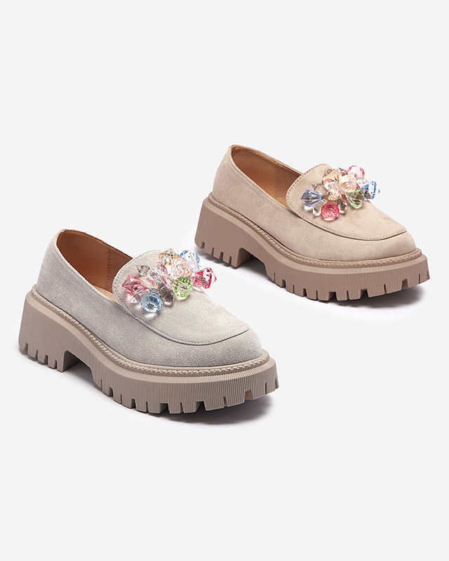 Mocassins gris clair pour femmes avec perles colorées Hetika - Footwear