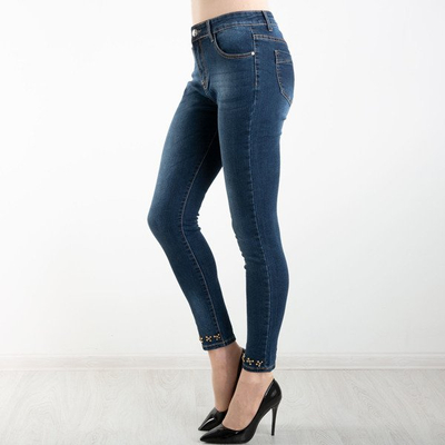 Jean femme bleu marine à décorations - Pantalon 1
