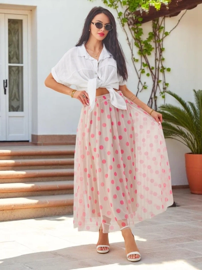 Jupe midi en viscose pour femmes Royalfashion avec tulle à pois