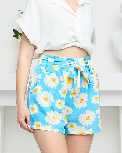 Short femme bleu tissu fleuri à motifs - Vêtement