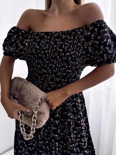 Robe midi femme noir floral - Vêtements