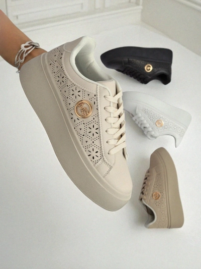 Aurelia Sneakers Plateforme Beige Royalfashion Cuir Écologique