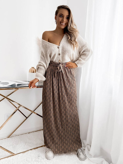 Jupe maxi plissée à motifs pour femme marron clair - Vêtements