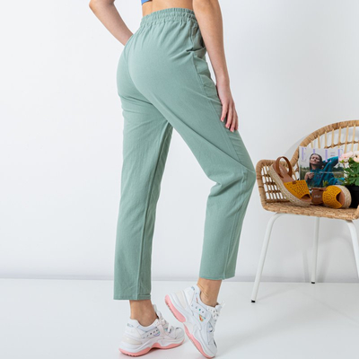 Pantalon droit femme en coton vert clair GRANDE TAILLE - Vêtements