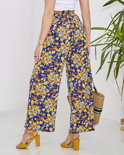 Pantalon palazzo bleu à fleurs bleu marine pour femme - Vêtements