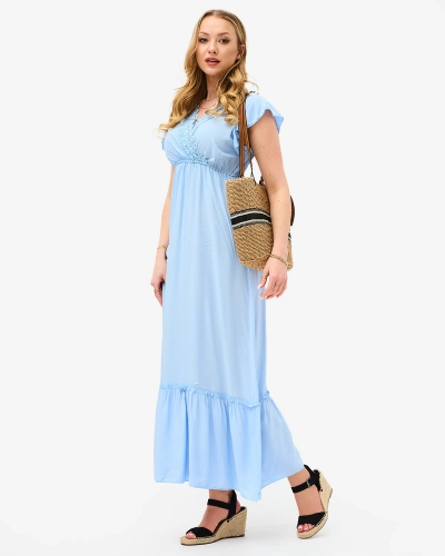Robe longue bleue à dentelle pour femme - Vêtements