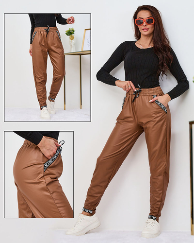 Royalfashion Pantalon ample en cuir écologique pour femme, couleur camel
