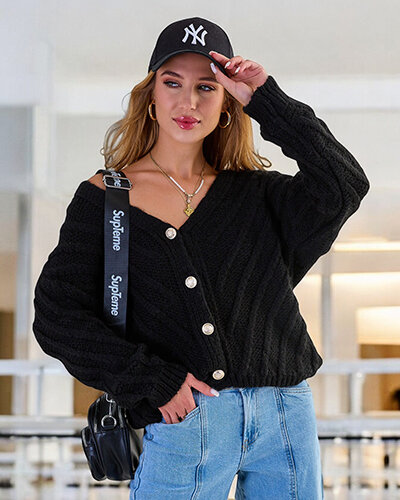 Royalfashion Pull tricoté pour femme avec boutons