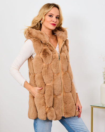 Royalfashion Gilet en fourrure artificielle pour femme en beige