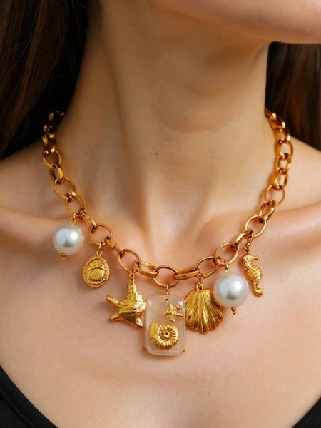 Collier Atena Charm Sea – amulettes dorées avec des motifs marins