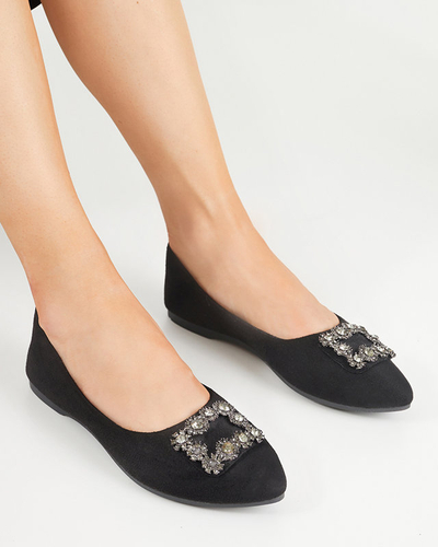 Ballerines noires en daim écologique pour femmes avec décoration Linselisa - Footwear
