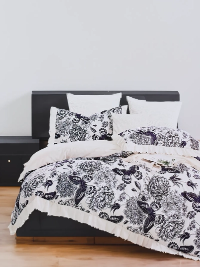 Royalfashion Ensemble de literie à motif avec volant 160x200 ensemble de 3 PIÈCES