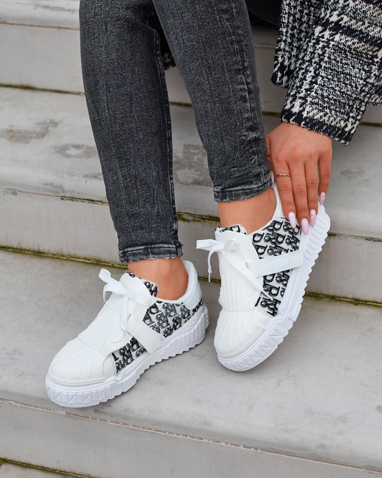 White Printed Sports Sneakers Harrett- Footwear