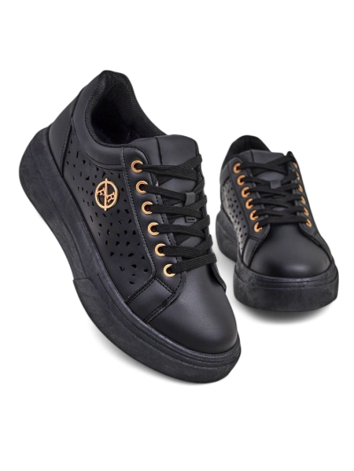 Baskets pour femmes Kalista Nero - plateformes noires en cuir écologique, collection printemps