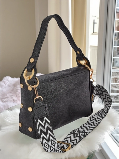 Sac à main noir pour femmes Livia en cuir écologique avec ornement de style Art Déco