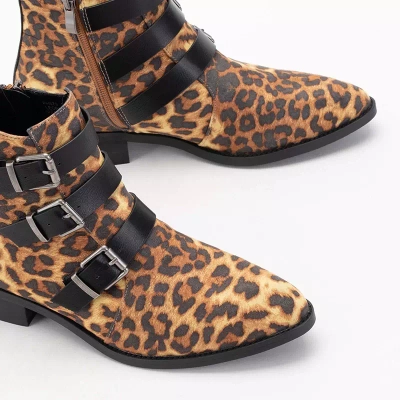 OUTLET Bottines à talons plats femme imprimé léopard Leopado - Chaussures