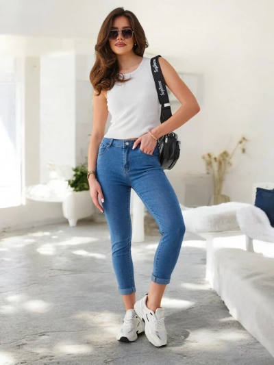 Royalfashion Jeans tapered en coton pour femmes