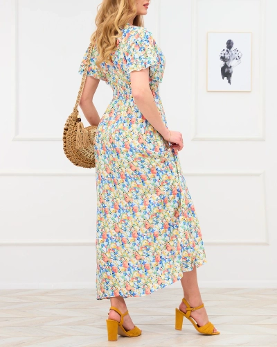 Robe longue à motif floral jaune pour femme - Vêtements