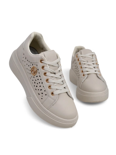 Baskets pour femmes Callista beige cuir écologique printemps talon plat
