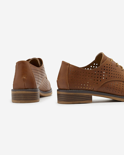 OUTLET Demi chaussures en cuir écologique ajouré pour femme Camel Azedvo- Footwear
