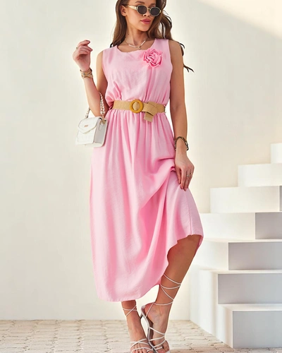 Robe midi Royalfashion pour femme avec bretelles, dotée d'un col rond avec une décoration florale