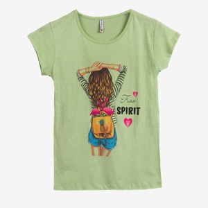 T-shirt femme vert clair avec imprimé coloré - Vêtements 1