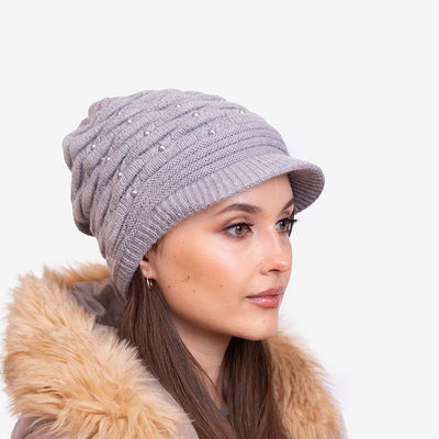Bonnet chaud femme gris avec perles - Accessoires