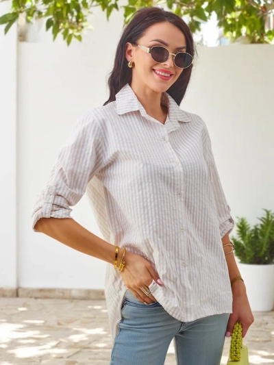 Chemise rayée en coton pour femmes Royalfashion avec un lien en bas