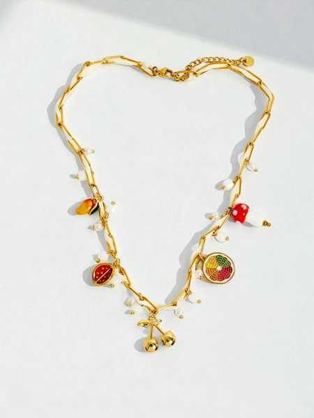Collier Hera Classica avec motifs de fruits et émail plaqué or
