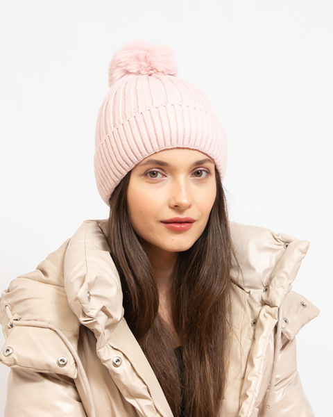 Bonnet gris brillant isolé pour femmes avec pompon - Accessoires